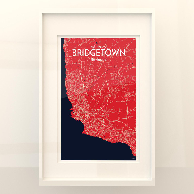 «Bridgetown City Map», impression, Rouge / Bleu marine, H 36 po x l 24 po