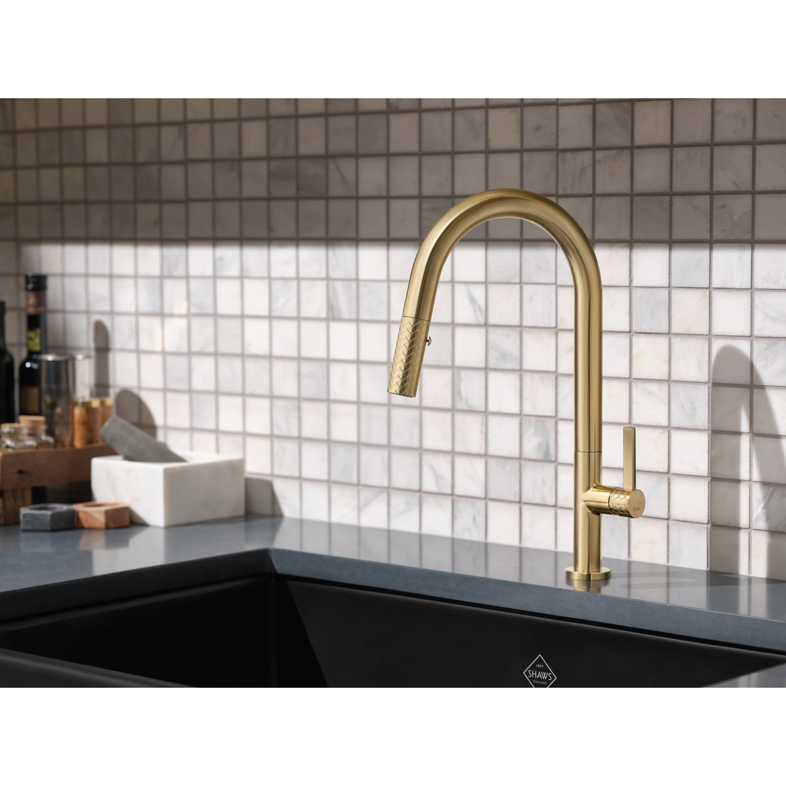 Tenerife Pull-Down Kitchen Faucet With C-Spout, Antique Gold