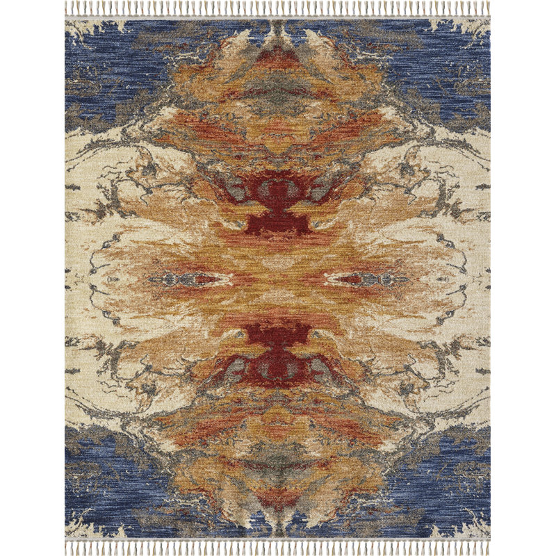 Tapis abstrait bleu / orange / beige Dovidio, Rectangle de 5 pi x 7 pi