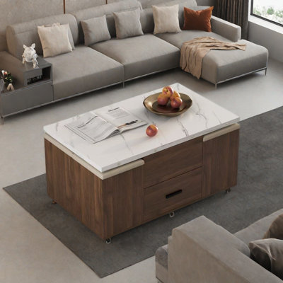 5-piece Modern Lift-up Coffee Table With 4 Stools Set, 1 Hidden Storage And 2 Drawers by Ivy Bronx