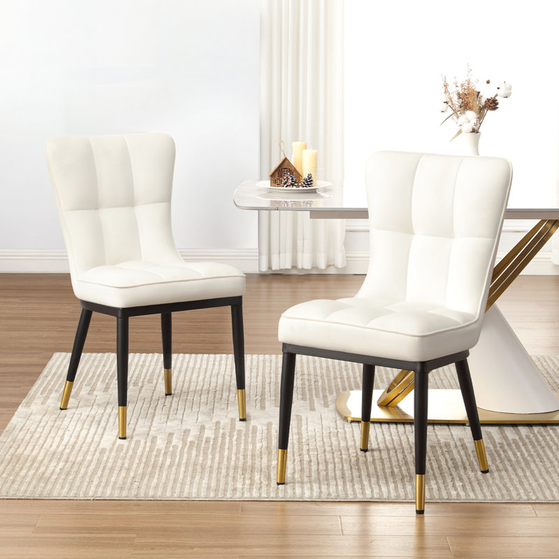 Chaise de salle à manger rembourrée et revêtue de velours, Blanc