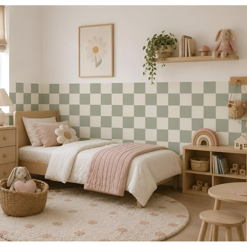 Adhésif décoratif demi-damier 72 po de large sauge et crème, 48 po de haut, L 72 po x H 48 po, Sauge et crème