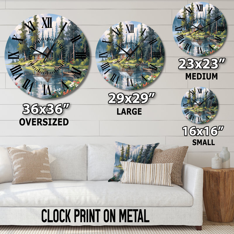 Rustic Refuge Lakehouse I - Countryside Black Face Wall Clock, Medium