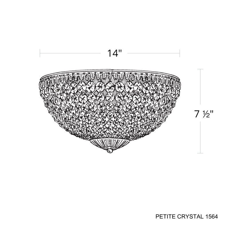 Petit Crystal 5 Light 14in x 7.5in Flush Mount in Polished Gold with Clear Radiance Crystals, Clear Optic, Heirloom Bronze