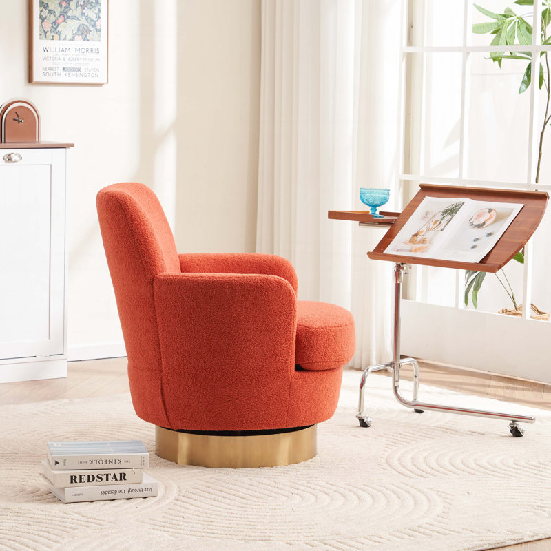 Fauteuil demi-tonneau pivotant, Velours rouge orangé