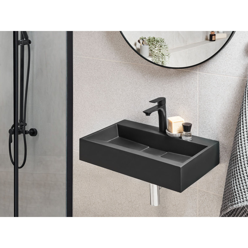 Wall Hung Basin QUENKO, 1, 600cm H x 380cm W x 120cm D, Black
