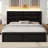 Faux Leather Upholstered Bed Frame with Headboard + 2-Drawer Nightstand with Charging Station, USB Ports & Outlets, Complete 3-Piece Bedroom Set-440058596-440058618