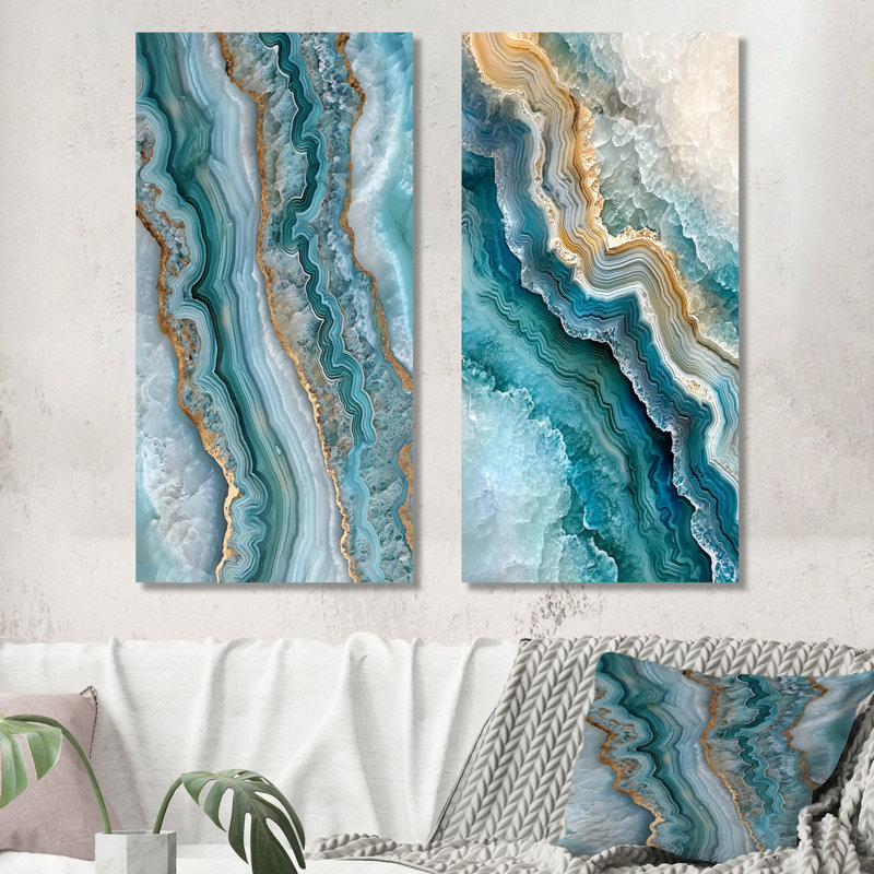 Agate, rêve, rivière, rivière, art mural sur toile géode traditionnelle 2 pièces, H 40 po x l 40 po, Toile tendue