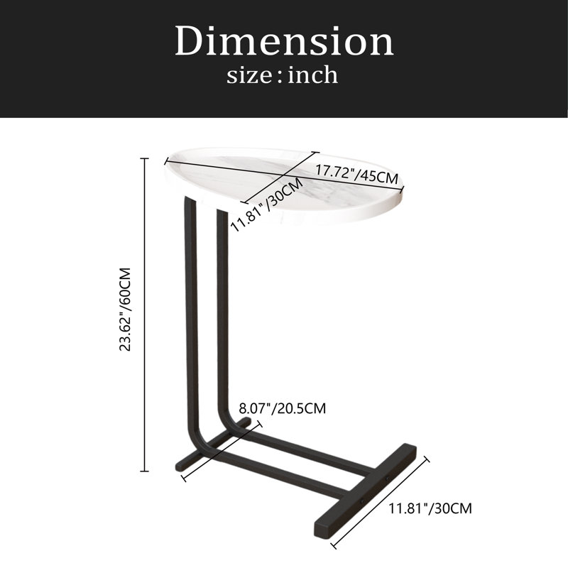 Table d'appoint en forme de C, table de bout en C pour canapé et table de chevet, tables d'appoint Couch, table de bout en C en bois avec glissière en métal pour le salon de la chambre à coucher (blanc)