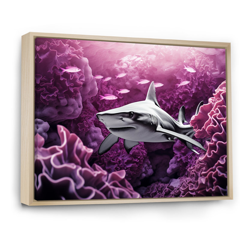 " Hammerhead Purple Sharks I ", 12" H x 20" W x 1" D, Natural Floater Framed
