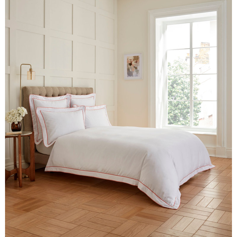 400TC Tape Edge Collection Cotton Solid Colour Duvet Cover Set, Kingsize Duvet Cover Set + 2 Standard Pillowcases, Coral