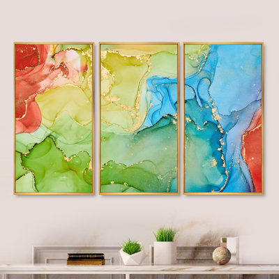 «Green and Blue Tender», art liquide, ensemble d'art mural moderne sur toile encadrée