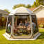 Tente moustiquaire 10 x 9,2 pi, tente moustiquaire pour 4 à 8 personnes, toile moustiquaire portative avec sac de transport, côtés de filet, piquets de sol, pour jardin, patio, cour, activités de plein air, beige