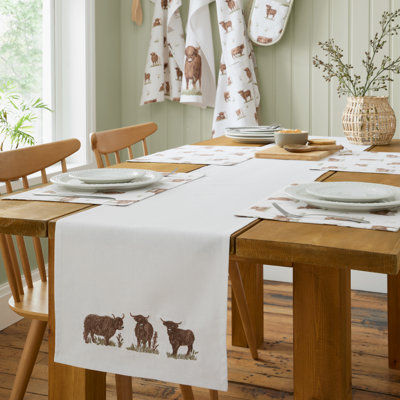 Angus Highland Cow Cotton Dining Table Runner