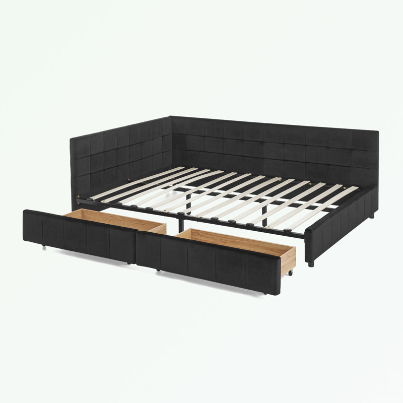 Modern Queen Size Storage Upholstered Tufted Daybed With Comfortable Backrest And Armrests For Bedroom And Living Room,
