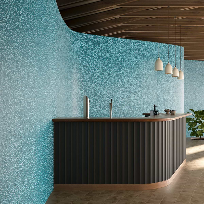 Fiji 12x12 Frosted Matte Tumbled Glass Mosaic Tile, Pacific Blue