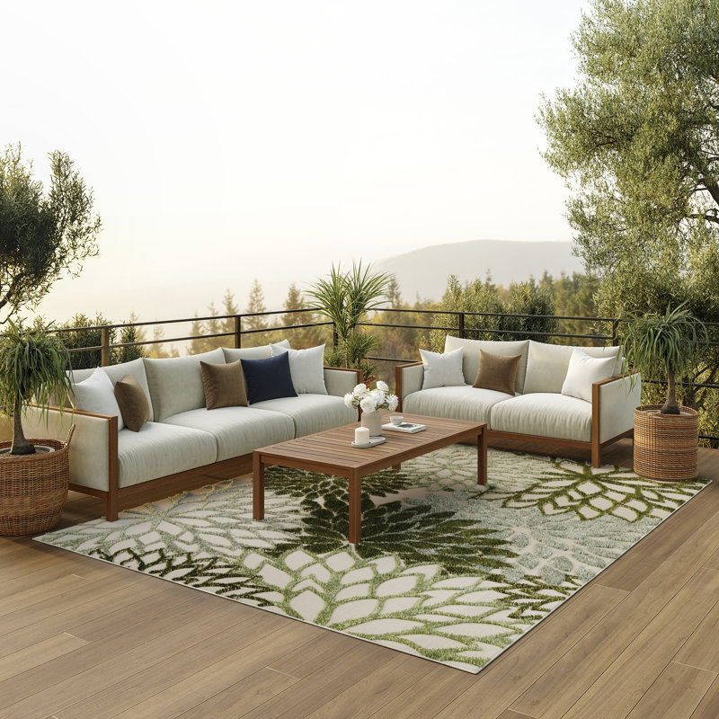 Tapis intérieur / extérieur floral Aril, Rectangle 12 pi x 15 pi