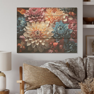 Mums Burst With Bold And Vibrant Colors - Mums Wood Art On Natural Pine Wood