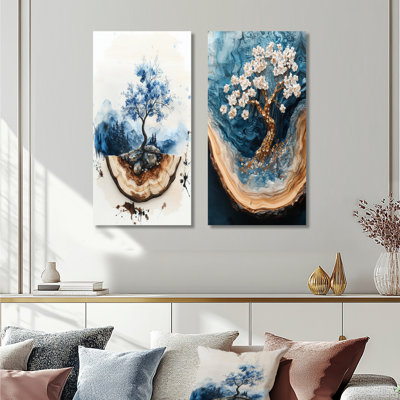 «Cherry Blossom Tree Garden of Winter Beauty I», ensemble de 2 impressions murales botaniques en métal
