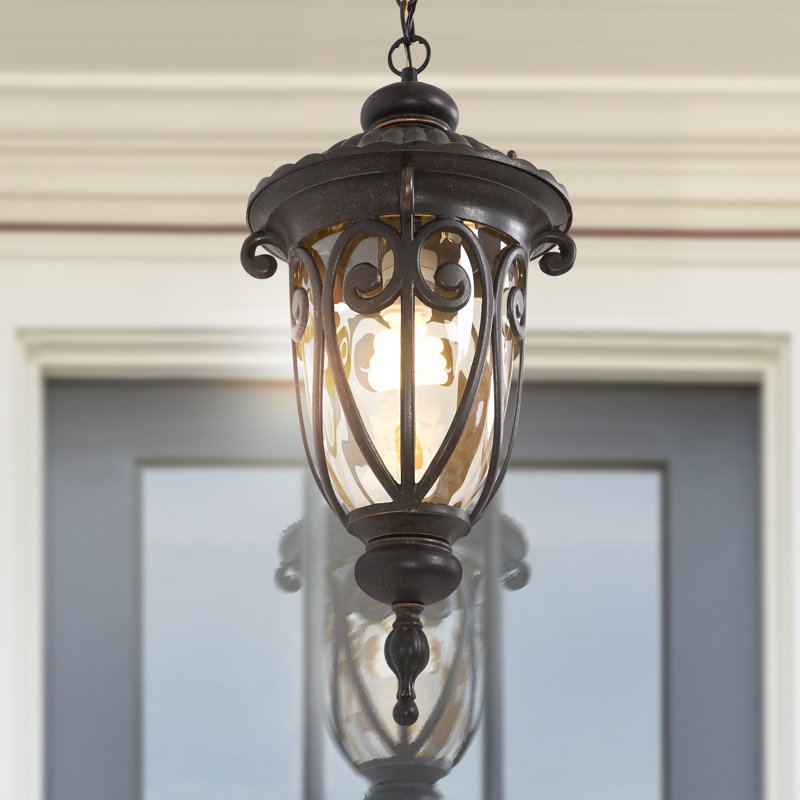 Lanterne suspendue d'extérieur en bronze huilé 1 lumière 20,5 po Massey, Incandescent