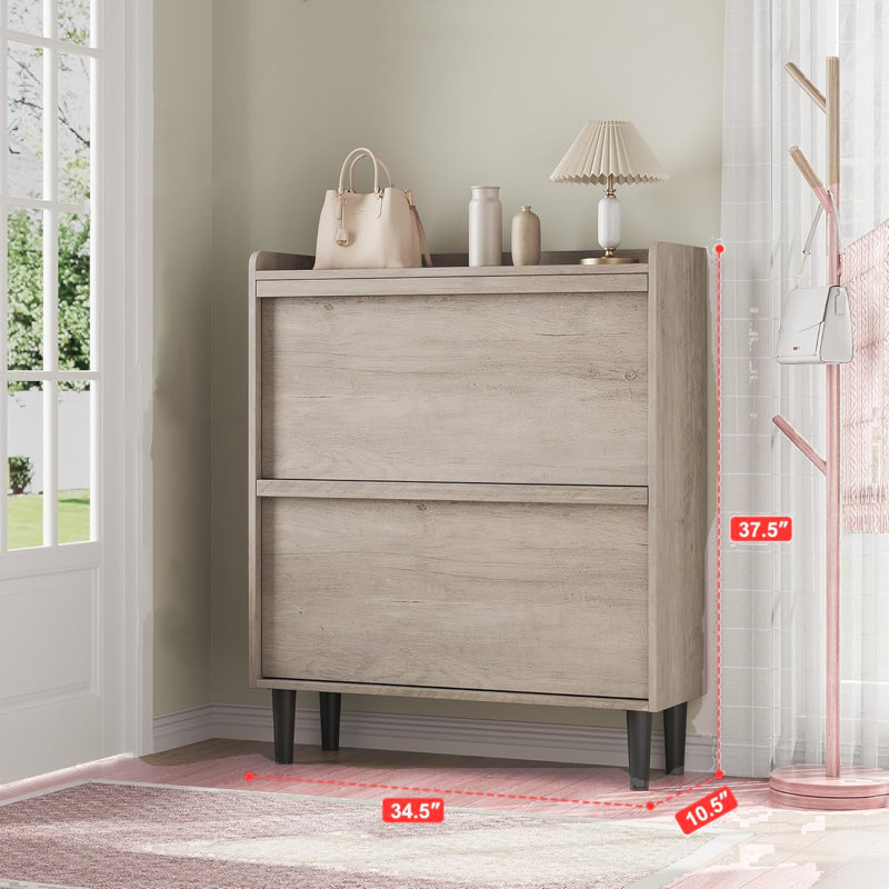 16 Pair Shoe Storage Cabinet, Grey Wood