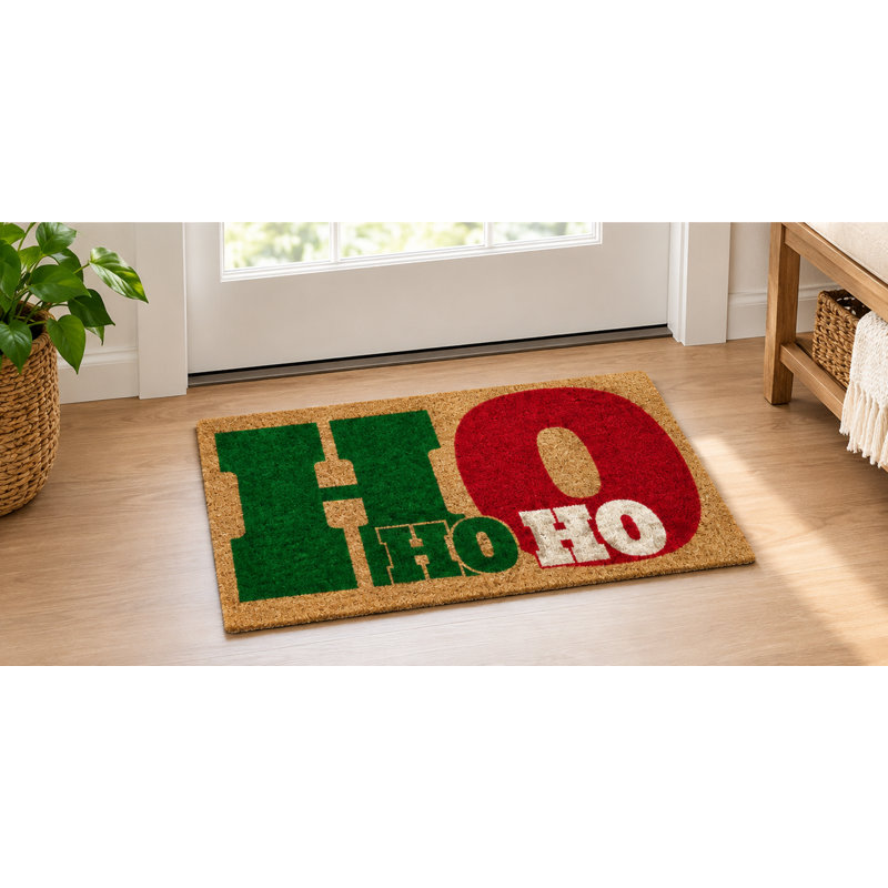 Tapis de porte antidérapant en fibre de coco avec envers PVC 18 x 30 pouces - Tapis de Noël Ho Ho