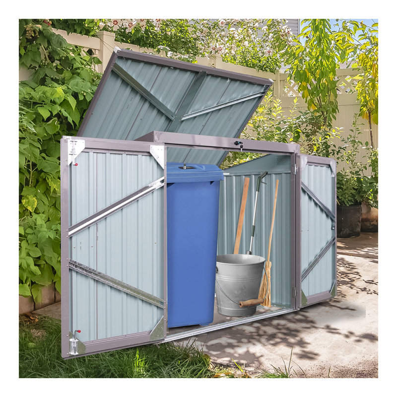 La poubelle contient 2 poubelles en métal pour le rangement des ordures, en acier inoxydable galvanisé, une remise pour la cour de jardin grise