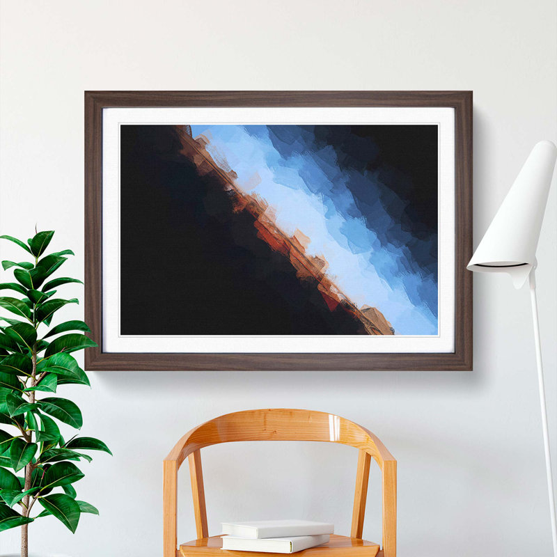 Horizon in Orange & Blue in Abstract - Picture Frame Graphic Art Print, 48cm H x 65cm W x 2cm D, Walnut Framed