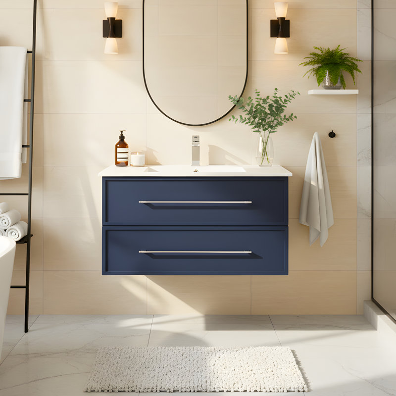 Milano 36" Single Sink Wall Mount Shaker Bathroom Vanity with Cultured Marble Top, Blue
