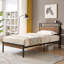 Lit simple moderne en métal avec tête de lit en bois et - Accessoire de rangement, aucun sommier nécessaire, facile à assembler, stable et solide, fente plate-forme noire + brune, rangement supplémentaire,