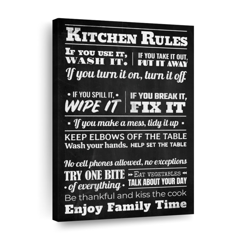 " Chalkboard Kitchen Rules " by NoirFontistry, 48" H x 32" W x 1.25" D