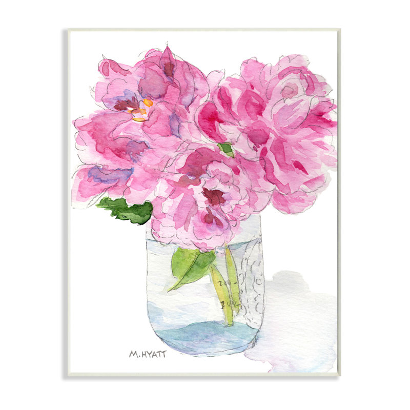 Pivoines roses en pot de conserve classique, H 19 po x l 13 po, Plaque de bois
