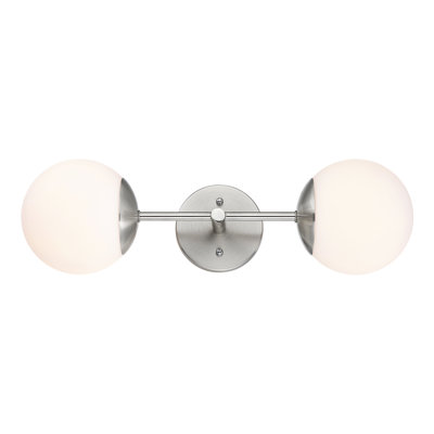 Applique murale 2 lumières en nickel brossé avec verre opale satiné pour salle de bain, coiffeuse, couloir et chambre à coucher | L 6 po x H 20 po