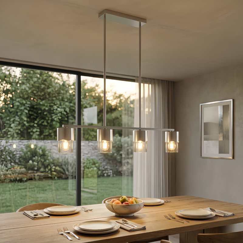 Luminaire suspendu linéaire moderne en métal et verre à 4 lumières 36 "avec tige ajustable pour îlot de cuisine Kailyn
