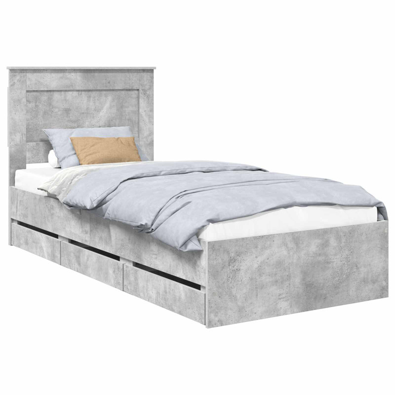Bed, European Single (90 x 200 cm), Concrete Grey