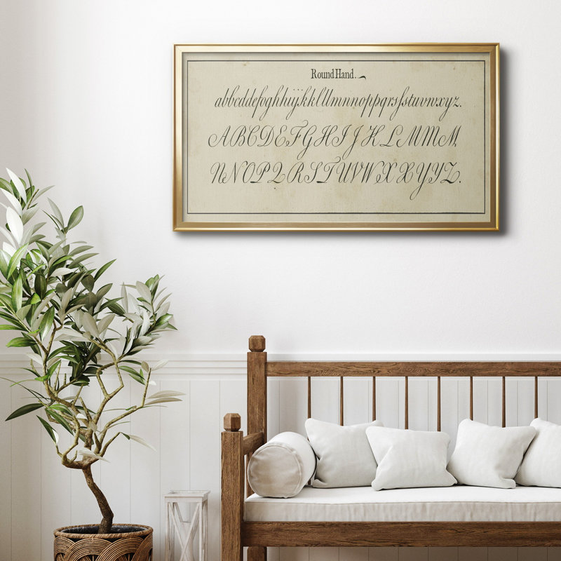 " Manuscript Sampler IV ", 14.5" H x 26.5" W x 1" D, Gold Framed Canvas