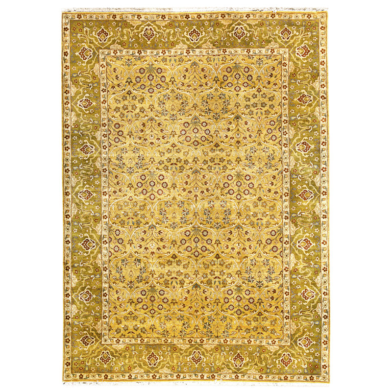 High-Quality Hand-Knotted Gold And Green Area Rug