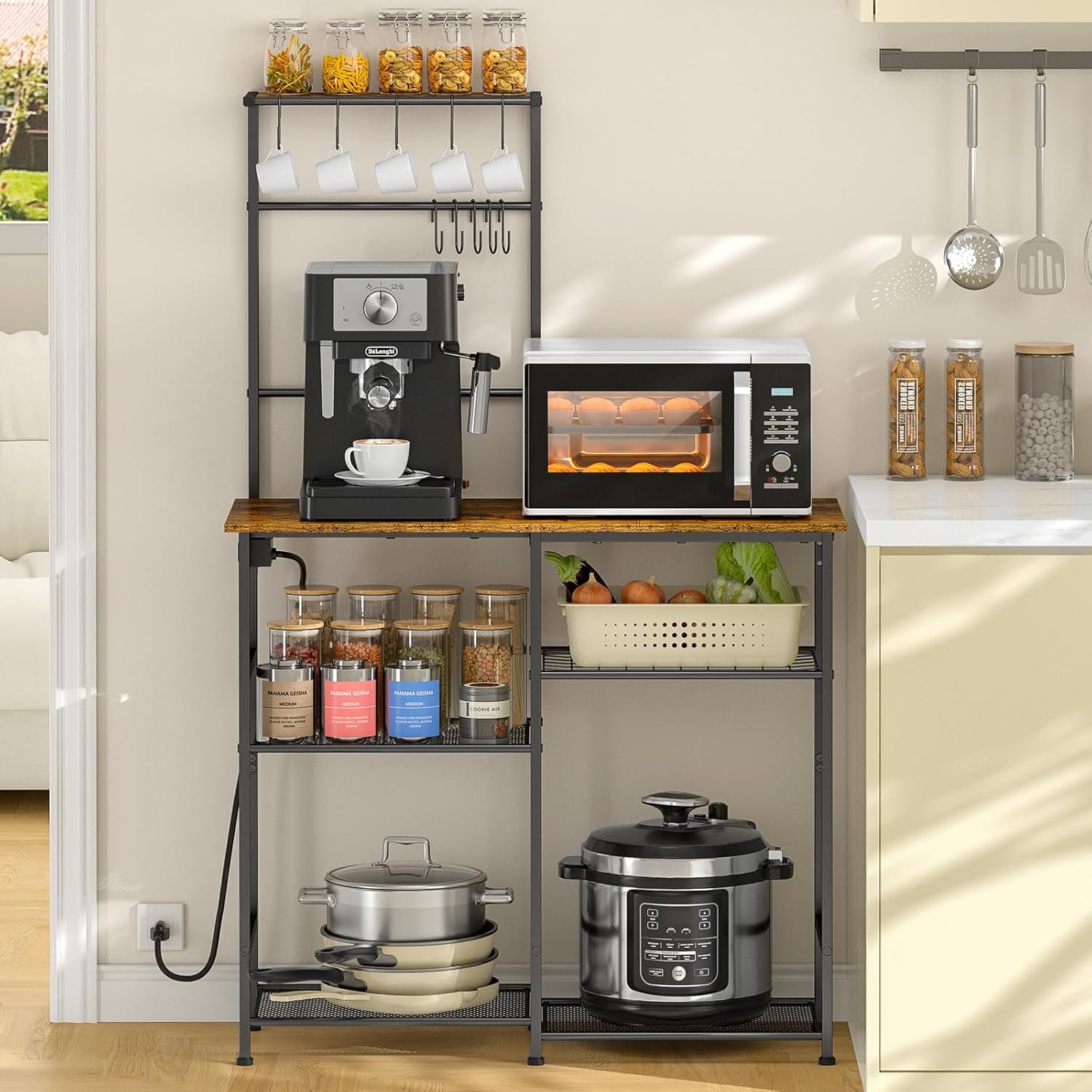 17 Stories Bakers Rack With Power Outlet, Kitchen Microwave Stand With ...