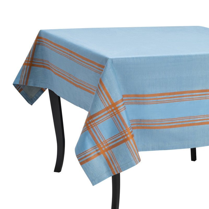 Nappe French Home Linen Boulevard - Denim et terre cuite, 84 po x 60 po