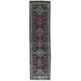 Hand-Knotted High-Quality Navy and Gold Runner