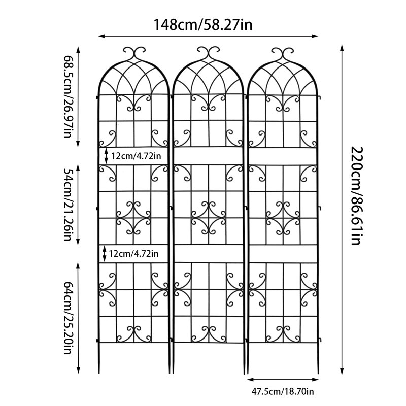 220cm H x 148cm W Iron Arched Trellis