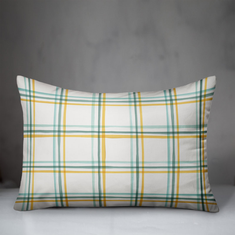 Plaid Outdoor Reversible Throw Pillow, 14" H x 20" W, Green/Yellow