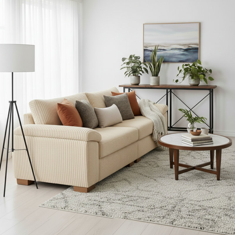 3 Seater Corduroy Sofa, Cream