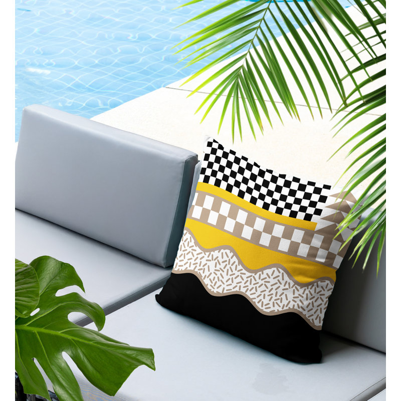 Coussin carré intérieur / extérieur Trix Abstract, Carré 16 po, Jaune