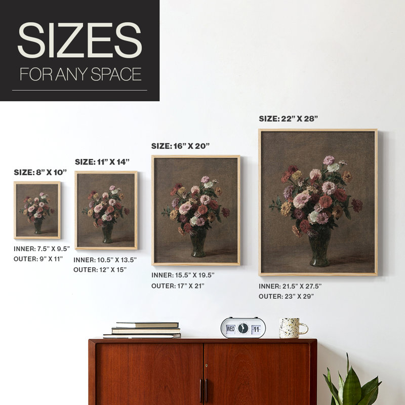 Impression florale vintage encadrée CXIX - bois massif, Naturel, H 21 po x l 17 po