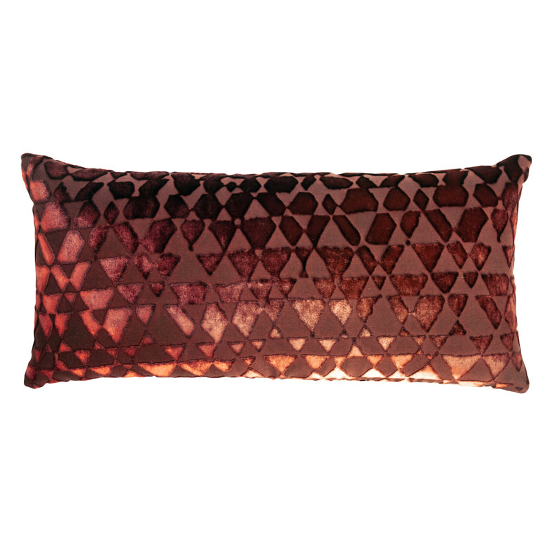 Triangles Mini Rectangle Velvet Pillow Cover & Insert, Paprika, 7" x 15"