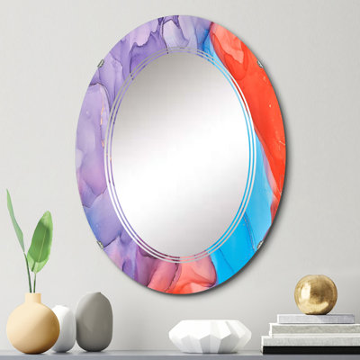 Bleu, rouge, orange, liquide, art moderne, miroir mural ovale