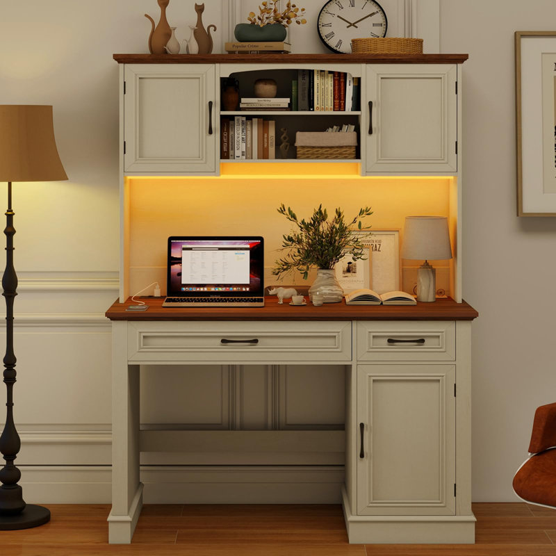 Farmhouse 47" Executive Desk With Hutch, Brown