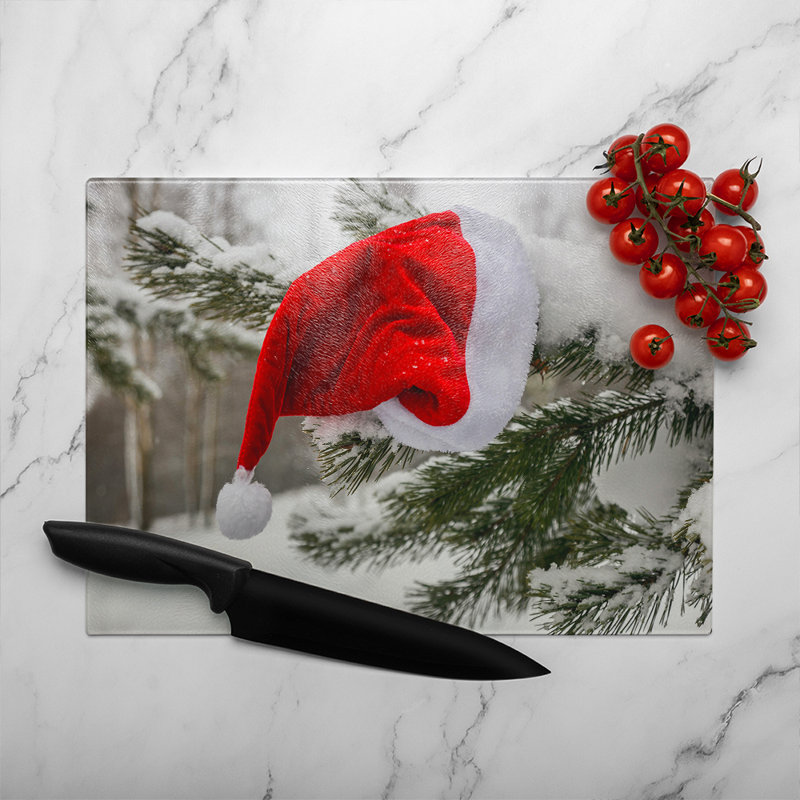 Santa Claus Hat Dining Glass Chopping Board, 28cm L x 20cm W