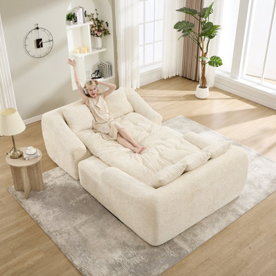 Canapé-lit surdimensionné 2 en 1 beige, canapé modulaire 2 pièces avec méridienne et canapé séparés pouvant être utilisés ensemble ou séparément, revêtement en polyester, avec jeté et coussins, polyvalent pour la chambre à coucher du salon